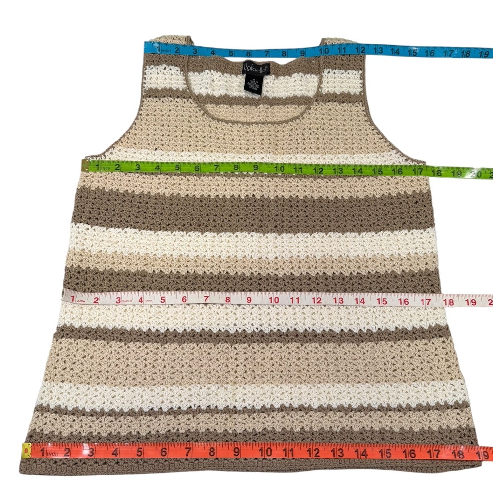 Rafaella Medium Brown White Striped Crochet Knit Tank Top Coastal Boho Summer - Picture 3 of 6